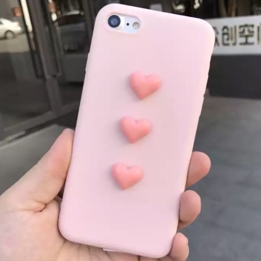 💌NEW Pink Iphone Case Cover 3D Heart 7/8/7+/8+❣️